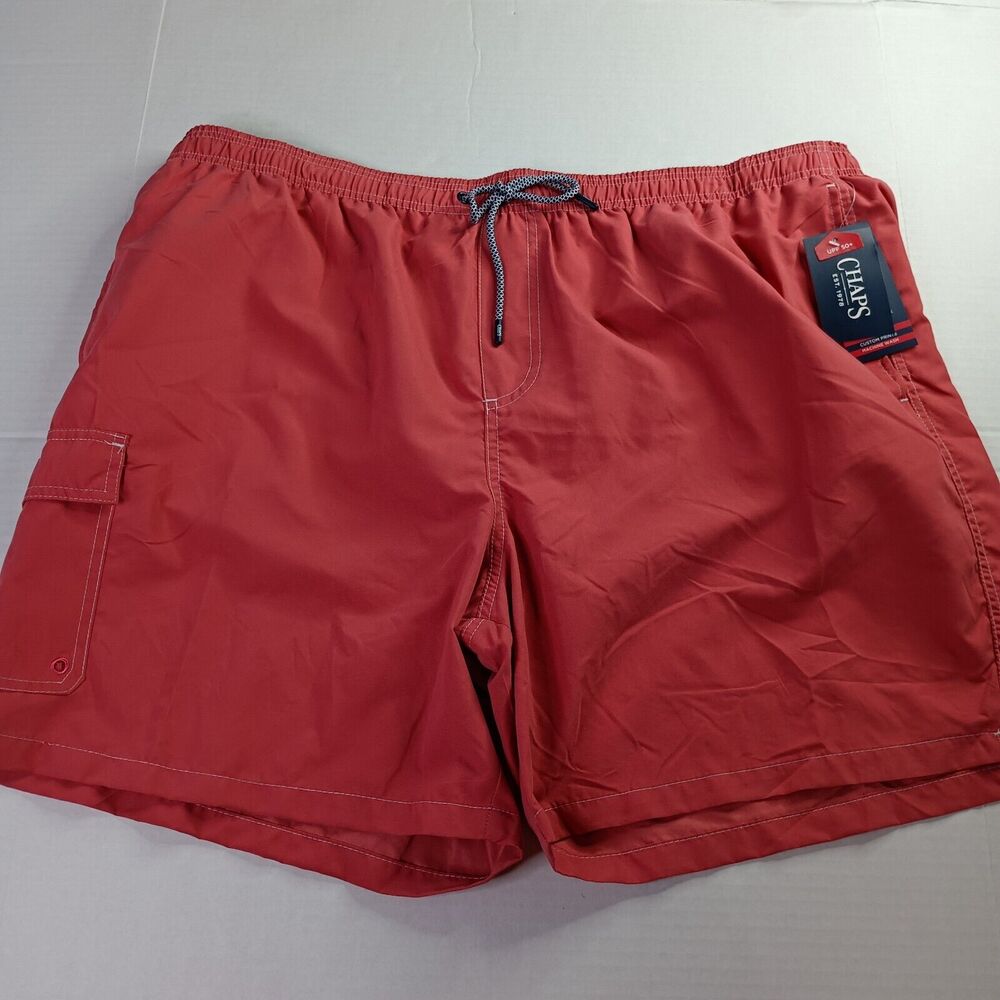 Chaps Swim Trunks Shorts Men's‎ 3XL Red Rouge Brief Lining 100% Polyester
